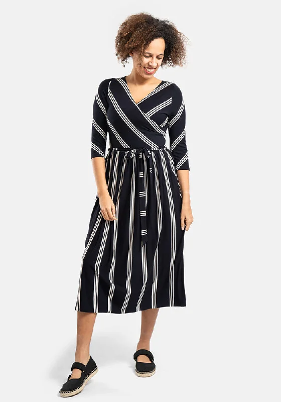 Elsbeth Navy Stripe Viscose Midi Dress