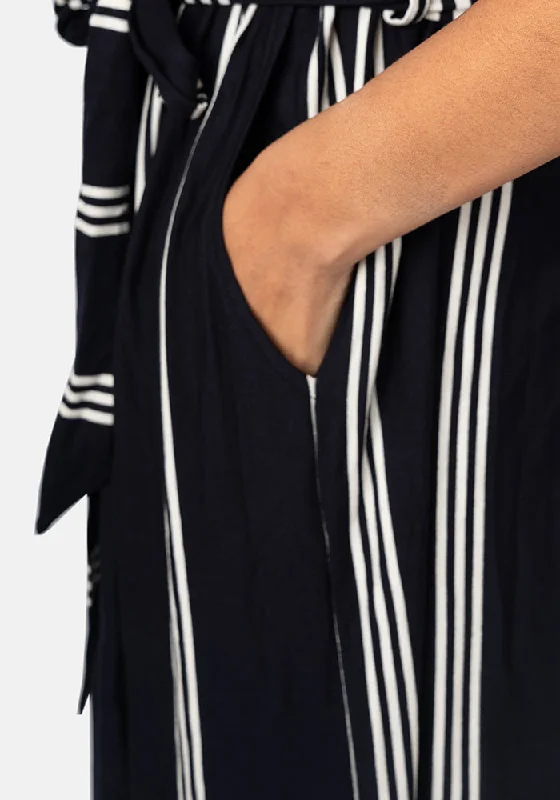 Elsbeth Navy Stripe Viscose Midi Dress