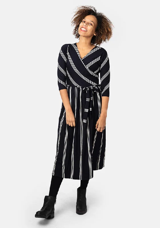 Elsbeth Navy Stripe Viscose Midi Dress