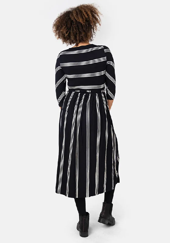 Elsbeth Navy Stripe Viscose Midi Dress