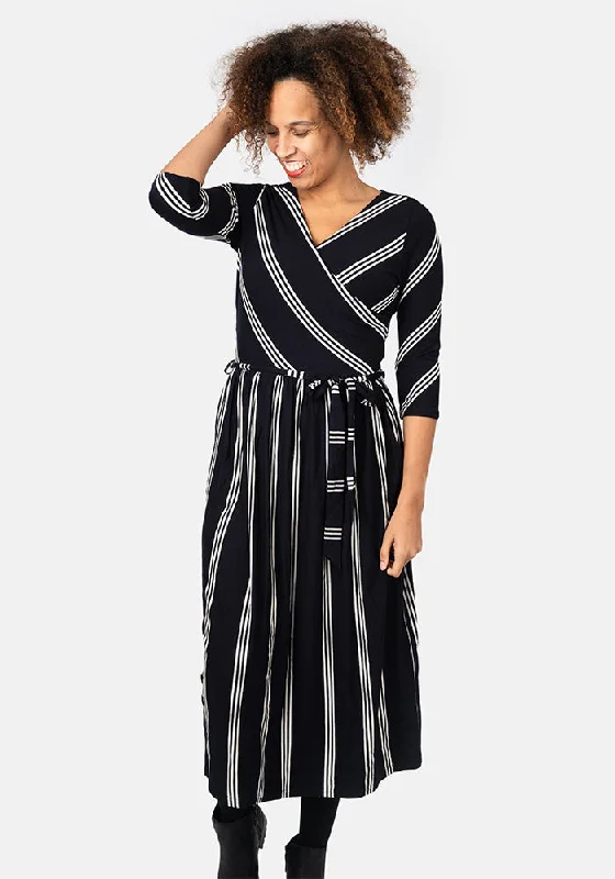 Elsbeth Navy Stripe Viscose Midi Dress