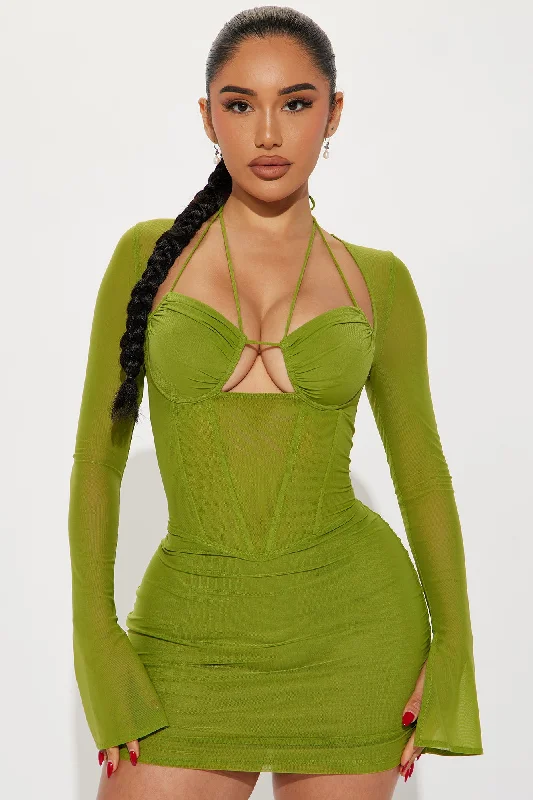 Melanie Mesh Corset Mini Dress - Chartreuse