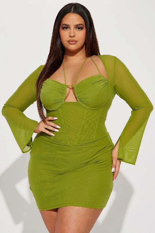 Melanie Mesh Corset Mini Dress - Chartreuse