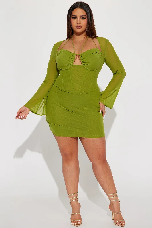 Melanie Mesh Corset Mini Dress - Chartreuse