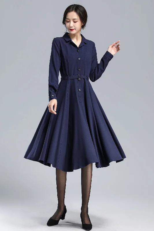 1950s Navy Blue Linen Dress 3132