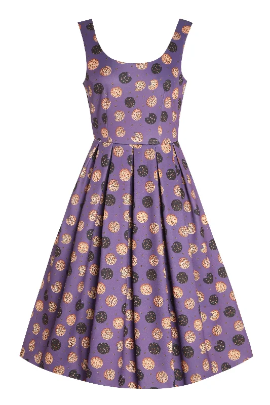 Amanda Purple Retro Flared Dress in Cookie Print