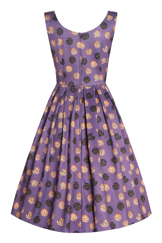 Amanda Purple Retro Flared Dress in Cookie Print