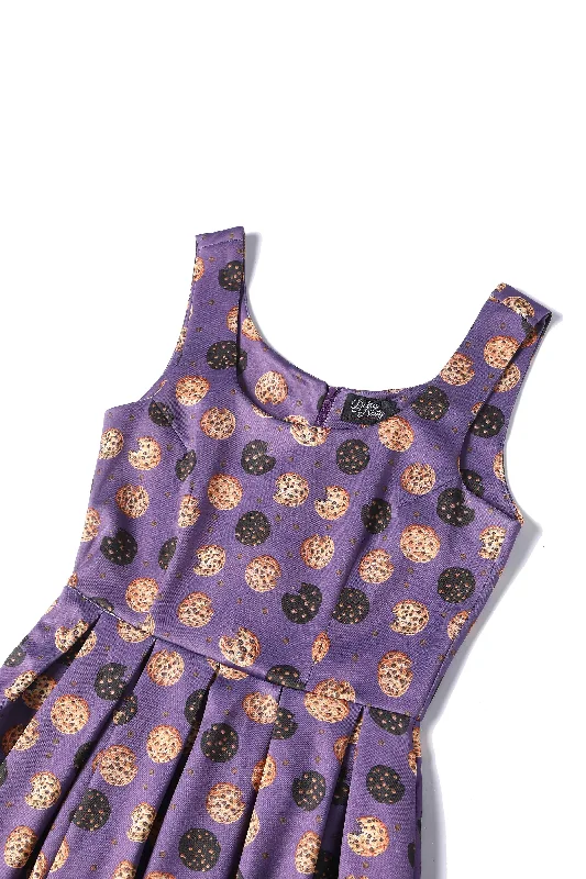 Amanda Purple Retro Flared Dress in Cookie Print