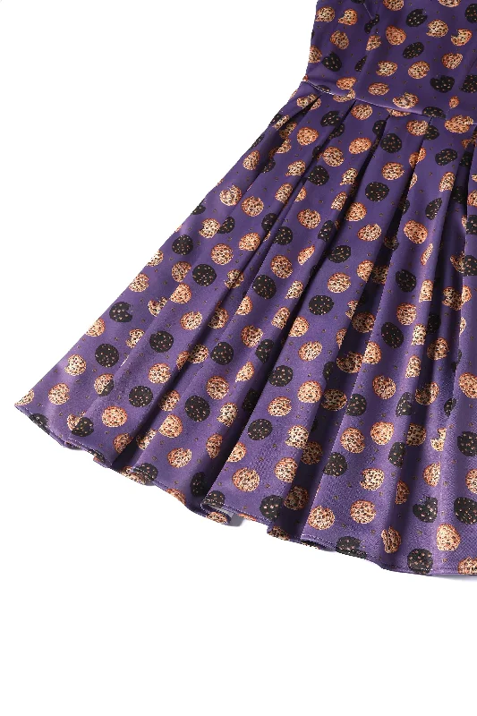 Amanda Purple Retro Flared Dress in Cookie Print