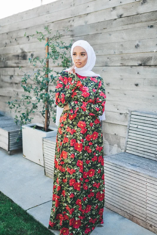 Amaya Floral Dress- Black & Red