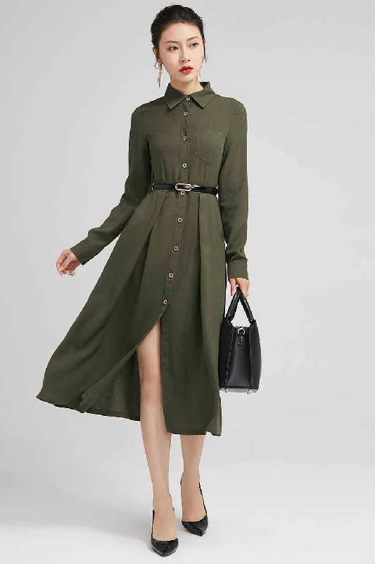 Women's Army green shirt dress 2228#