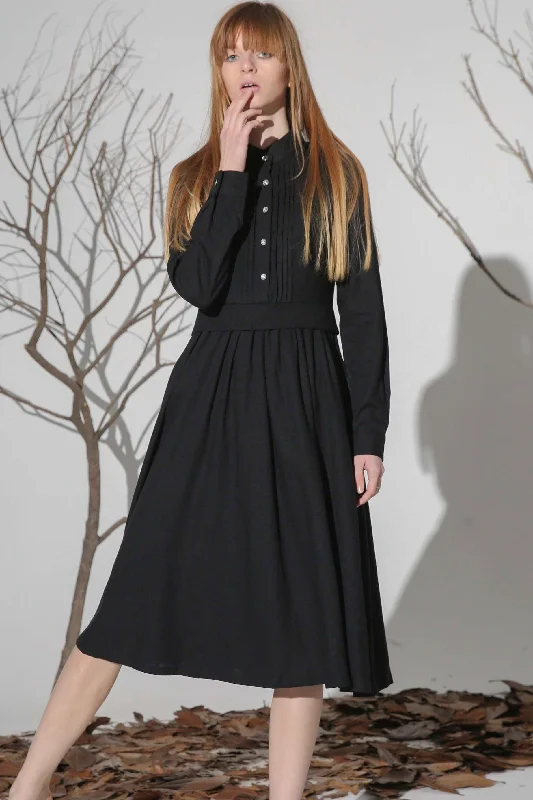 Black linen shirt dress 1163