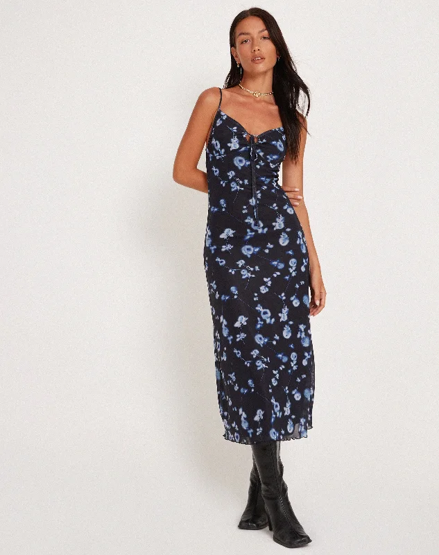 Coya Maxi Dress in Mesh Navy Diffused Floral