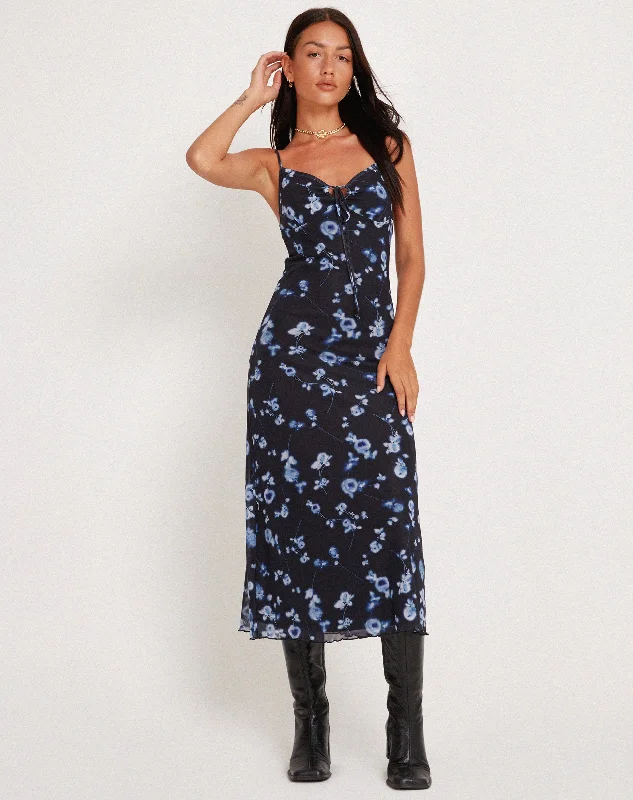 Coya Maxi Dress in Mesh Navy Diffused Floral