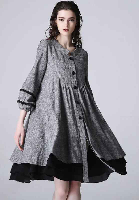 Women's grey tunic dress , shirt dress 1190#