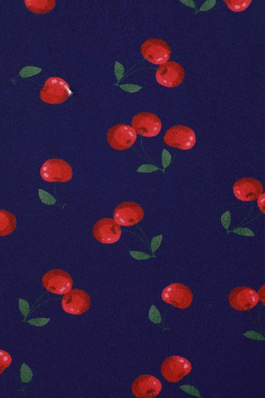 Donna Navy Blue Tea Dress in Cherry Fruit Print