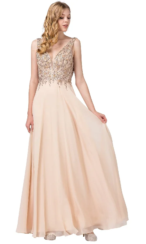 Backless Chiffon Formal Dress with Beaded Bodice