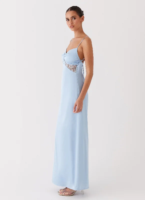 Dream Sight Lace Satin Maxi Dress - Ice Blue