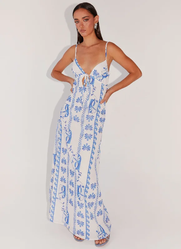 Flora Linen Maxi Dress - Floral Wave