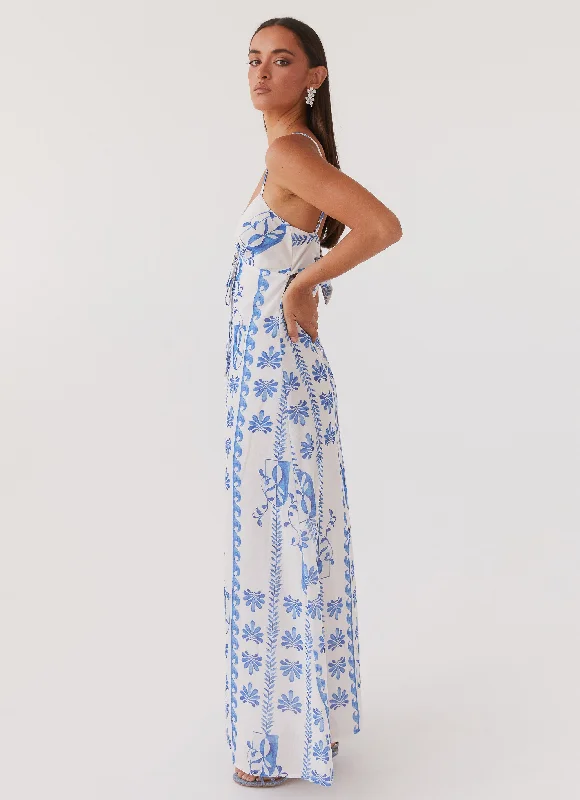 Flora Linen Maxi Dress - Floral Wave