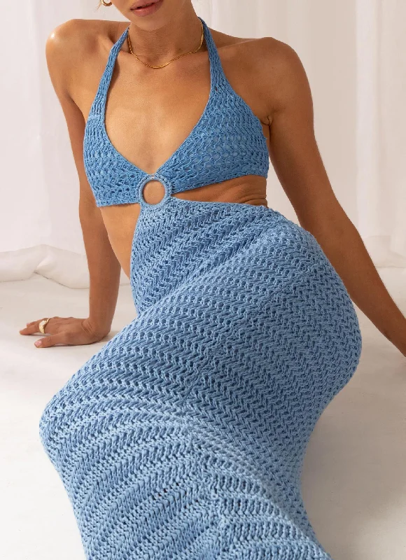 Havana Crochet Maxi Dress - Blue