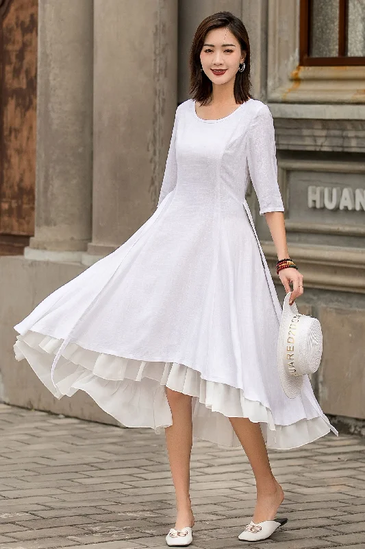 High Low White Linen Dress 2850