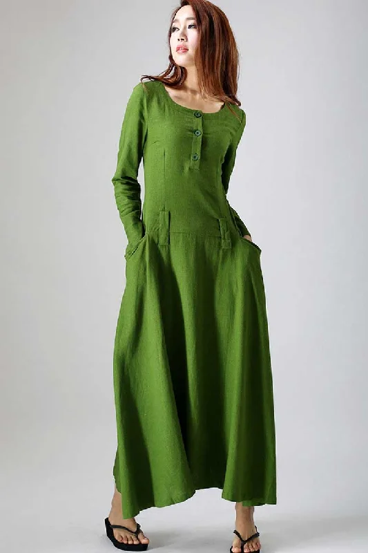 Long sleeve casual maxi linen dress 0784#