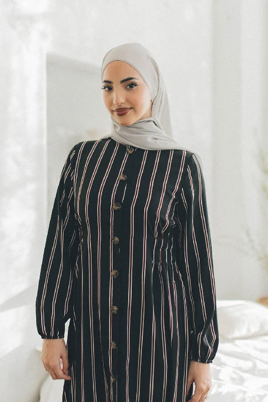 Maya Stripe Shirred Dress- Black