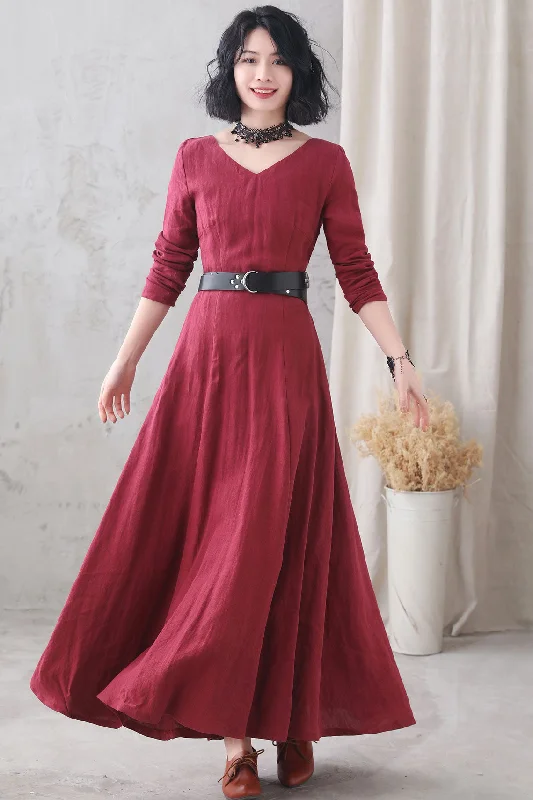 Retro Medieval  V neck Long Swing Dress 3330