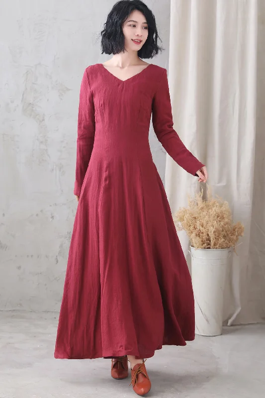 Retro Medieval  V neck Long Swing Dress 3330