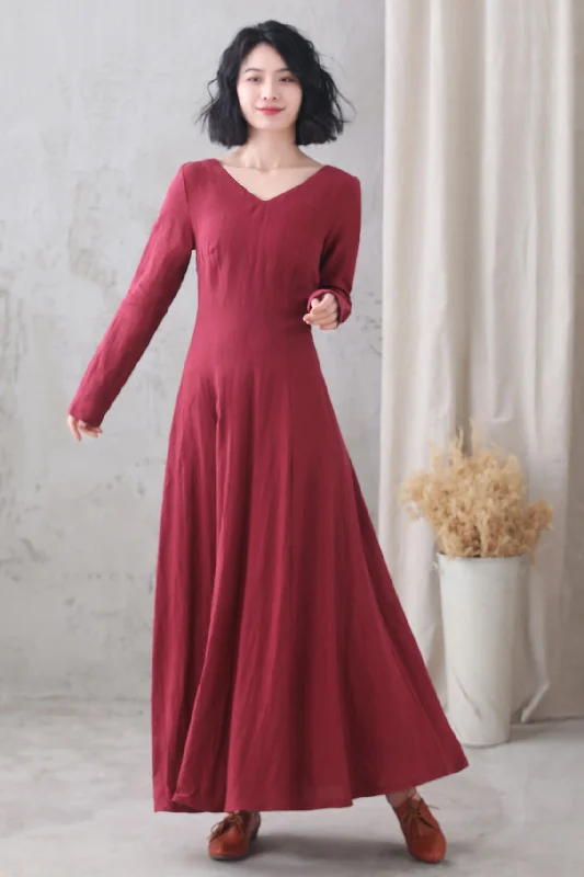 Retro Medieval  V neck Long Swing Dress 3330