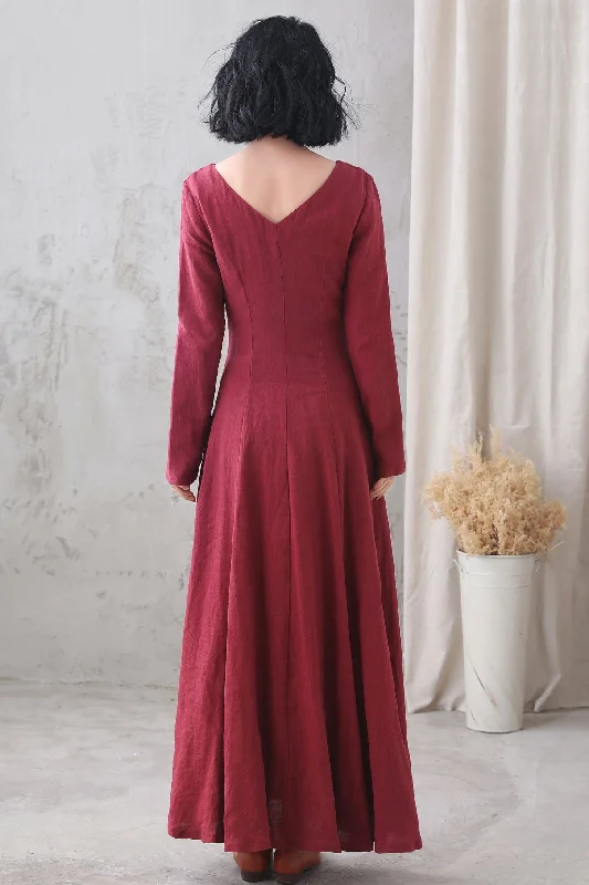 Retro Medieval  V neck Long Swing Dress 3330