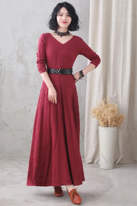 Retro Medieval  V neck Long Swing Dress 3330