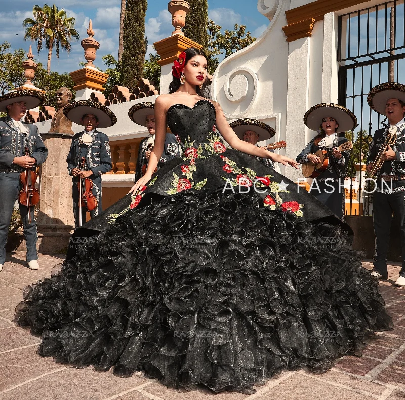 Ruffled Red Floral Quinceanera Dress by Ragazza MV48-148