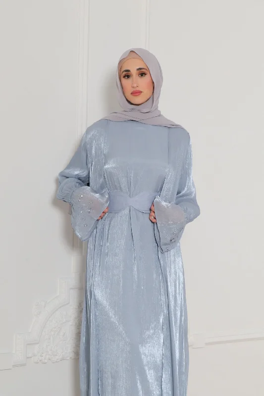 Safiya Organza Embroidery Set- Blue Gray