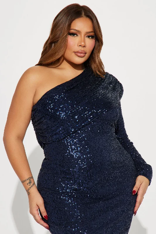 Alexia Sequin Midi Dress - Navy