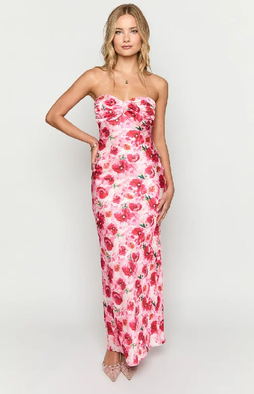 Ashley Pink Floral Formal Maxi Dress