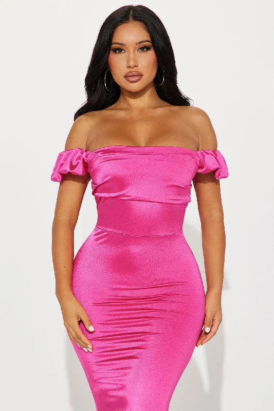 Chevelle Off Shoulder Gown - Fuchsia