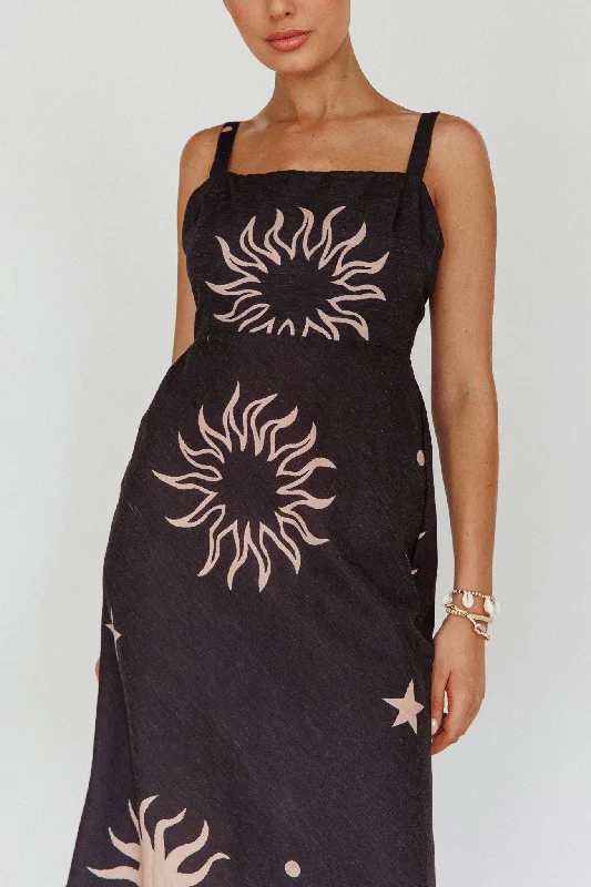 Coucou Square Neckline Midi Dress Celestial Print