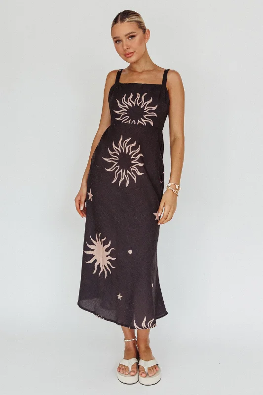 Coucou Square Neckline Midi Dress Celestial Print