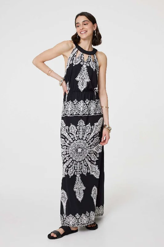 Mosaic Print Halter Neck Long Dress