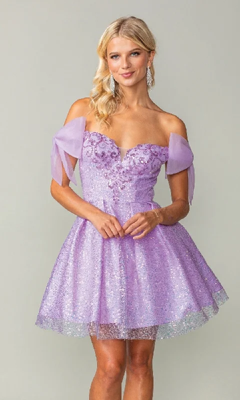 Shoulder-Bow Short Glitter Homecoming Dress 3363