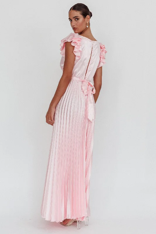 Enchantment Ruffle Sleeve Pleat Maxi Dress Pink