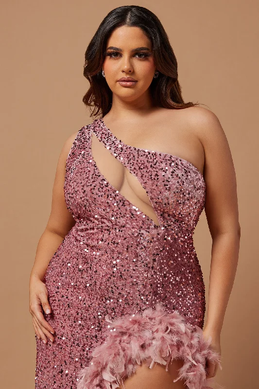 Esme Sequin Feather Maxi Dress - Pink