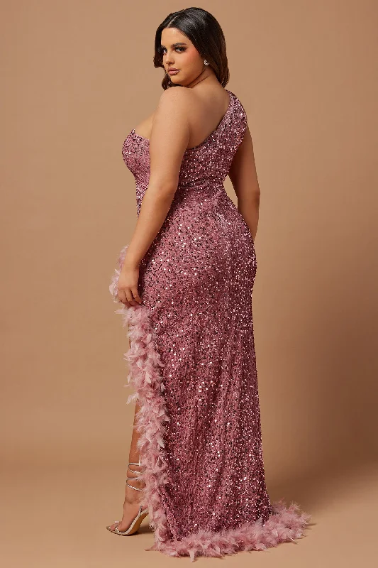 Esme Sequin Feather Maxi Dress - Pink