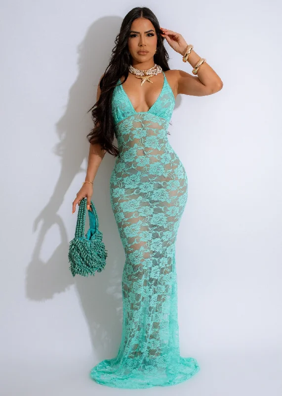 Ethereal Lace Enchantment Maxi Dress Green