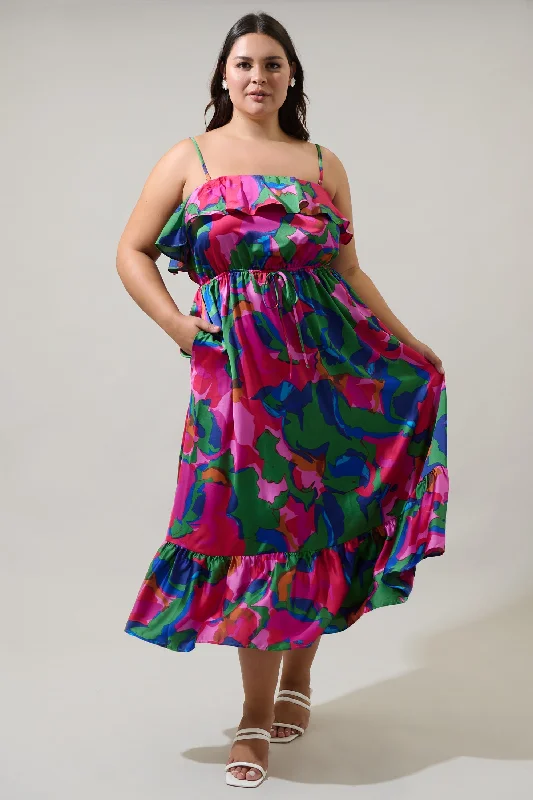 Evolet Floral Paige Ruffled Midi Dress Curve