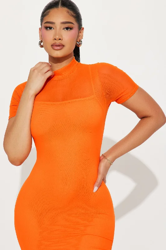 Feelin' Myself Mesh Midi Dress - Orange