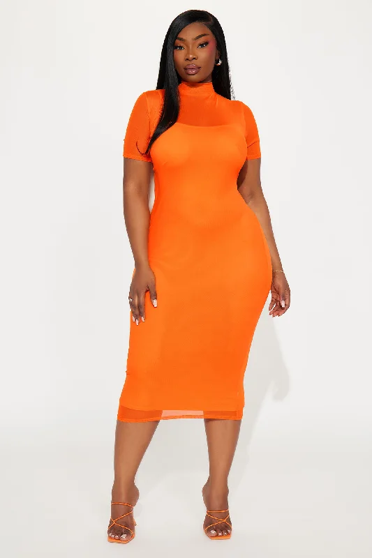 Feelin' Myself Mesh Midi Dress - Orange