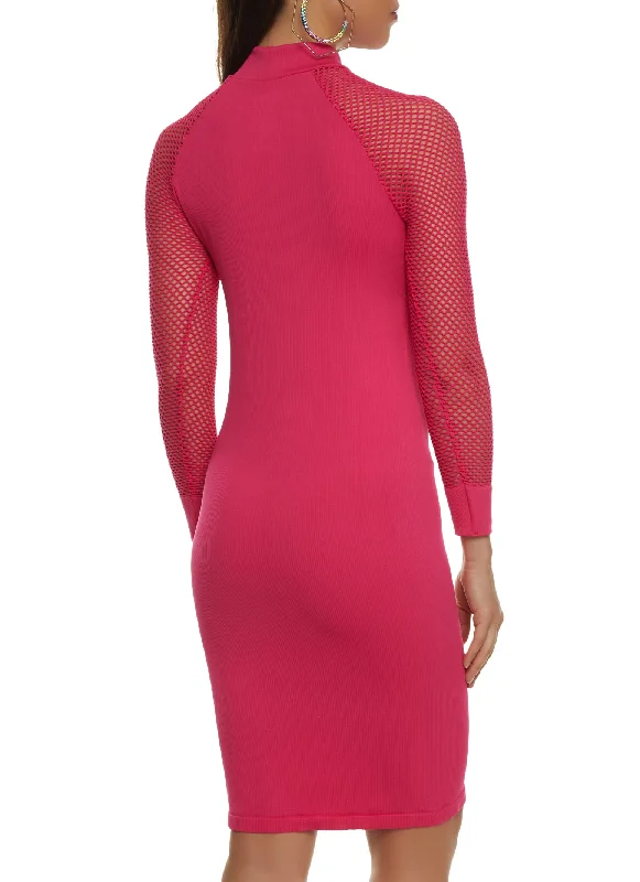 Fishnet Sleeve Midi Dress